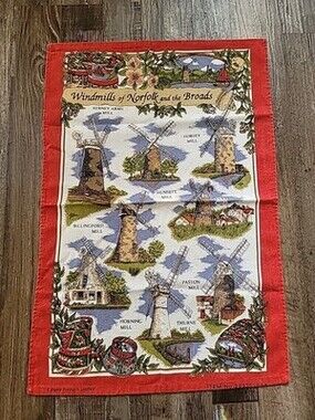 Vintage Windmills Of Norfolk And The Broads Tea Towel.